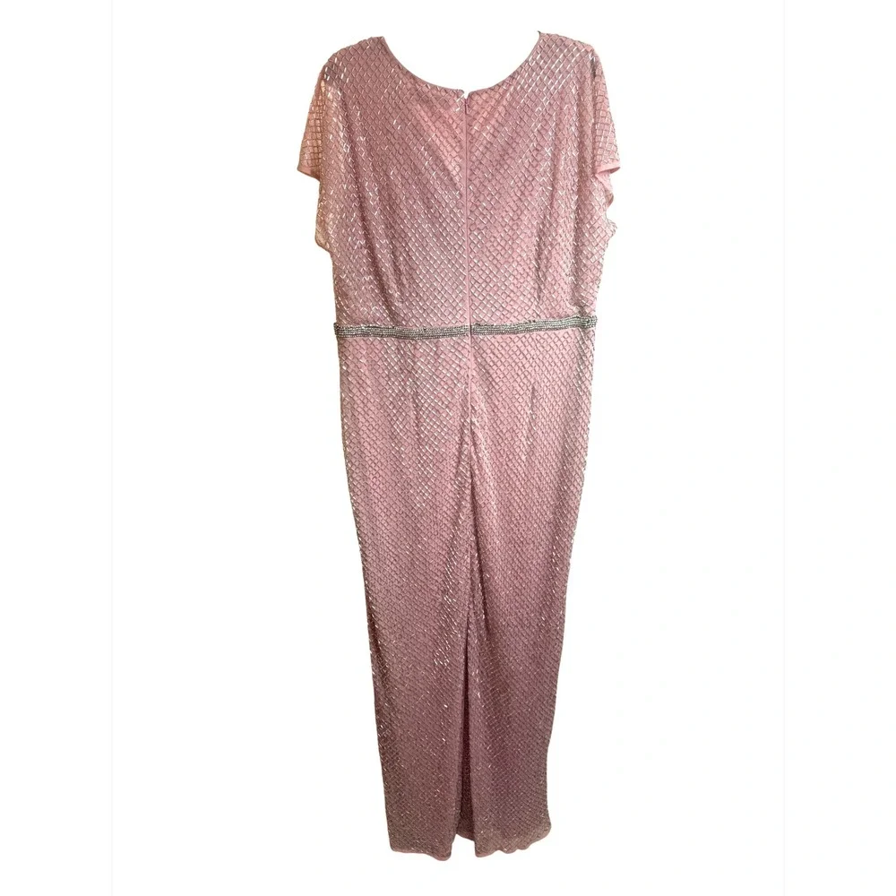 Mac Duggal 93787 Lattice Beaded Wrap VNeck Cap Sleeve Rose Pink Gown‎ Size 14
